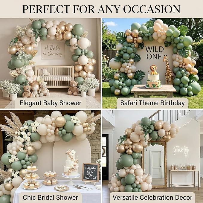 122Pcs Sage Green Cream Gold Balloon Arch Kit, 18 12 10 5 Inch Balloons | Olive - Image 5