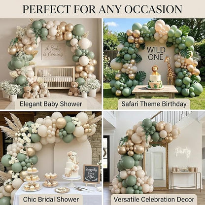 122Pcs Sage Green Cream Gold Balloon Arch Kit, 18 12 10 5 Inch Balloons | Olive - Image 5