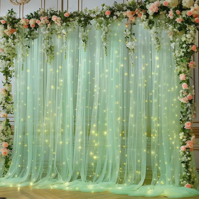 10x8ft Olive Green Tulle Backdrop Curtain by Partisky