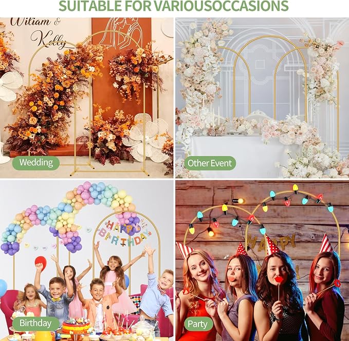 3 Pack Metal Wedding Arch Backdrop Gold Balloon Stand | Gold Arch Backdrop Stand - Image 6