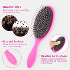 Boar Bristles Hair Brush for Women and Men, Detangling Hair Brush for Smoothing Massage Add Shine, Nylon&Boar Bristles Detangler brush for Hair Healthy (1 Pack-HotPink)