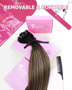 YoungSee 18 Inch Clip in Hair Extensions Black Ombre 120G Clip in Human Hair Extensions Balayage Natural Black Ombre Dark Brown Mix Caramel Brown Clip ins Extensions Ease of Use 18In 7Pcs
