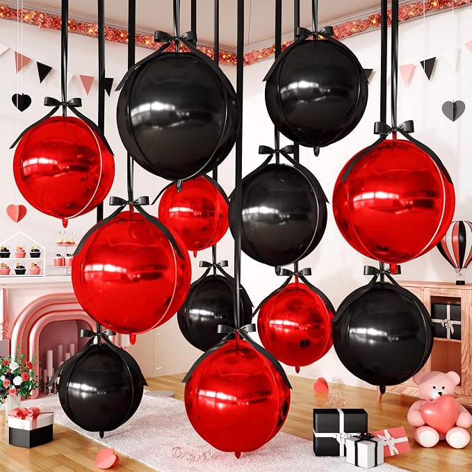 Black Red Round Foil Balloons by FEYG