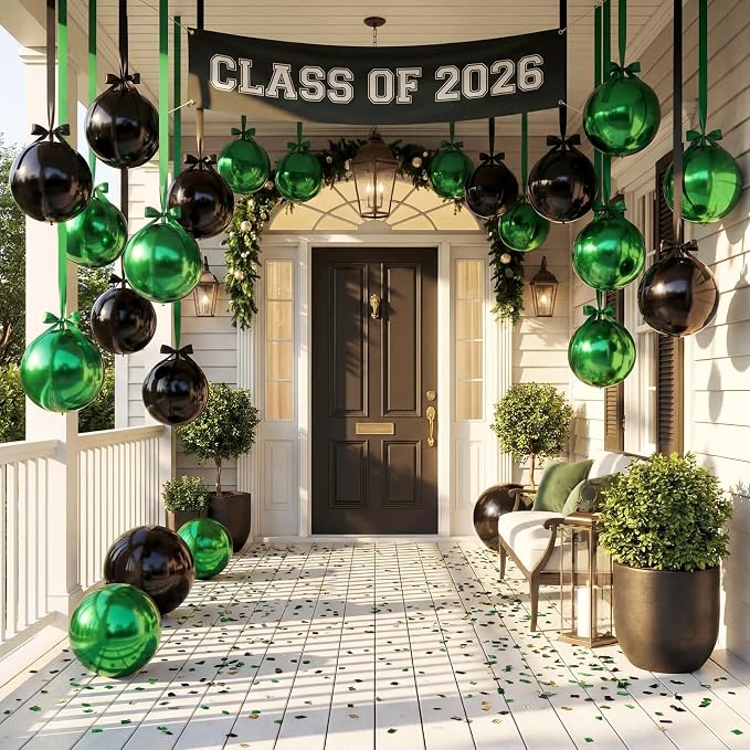 Jenaai 30 Pack 22 Inch Metallic Round Foil Balloon Black Green Balloon | - Image 6