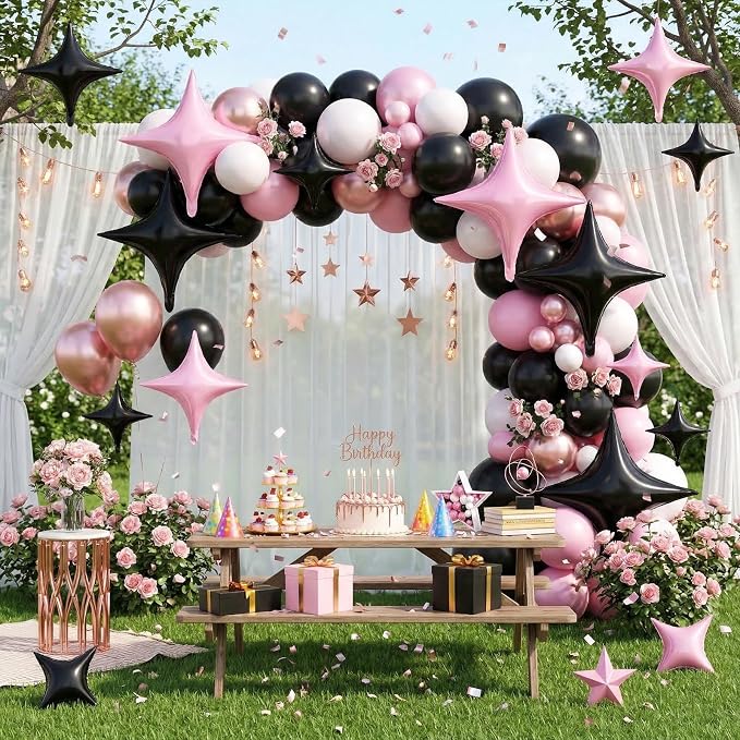 Pink Black Star Balloons, 26 Inch and 10 Inch Pink Stars Shaped Balloon - Image 5