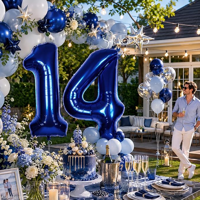 40 Inch Navy Blue Big Number 14 Balloon 0-9 Large Helium | Royal Blue Balloons - Image 5