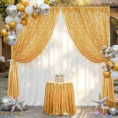 Gold Sequin Backdrop Curtains-1 Panel 5FTx8FT Gold Backdrop - Image 4