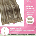 YoungSee 120G Wire Hair Extensions Highlight Human Hair Wire Extensions Light Brown Highlight Platinum Blonde Fish Line Human Hair Extensions Straight Hair 16Inch