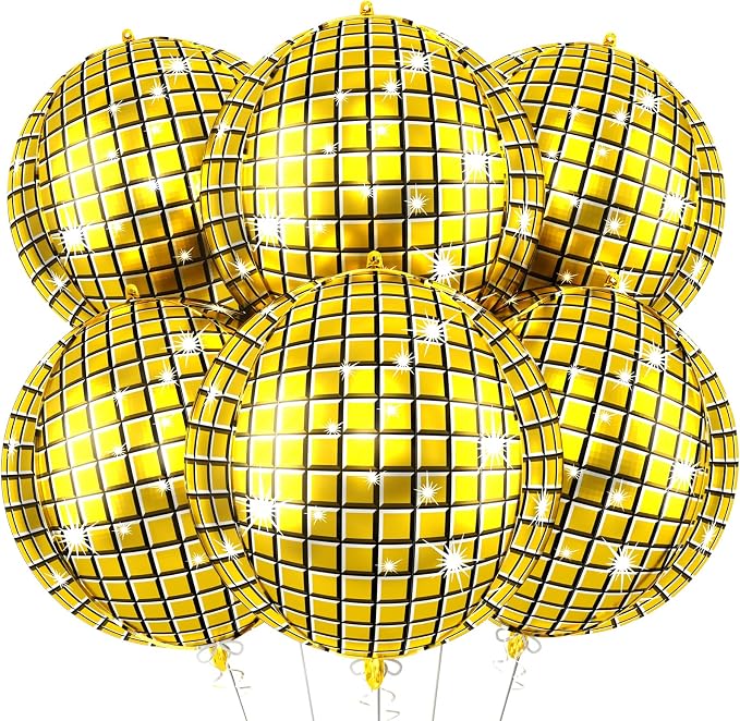 6pcs 22 Inch Gold Disco Ball Balloons, 4d Large Foil Aluminum Balloon by Paready