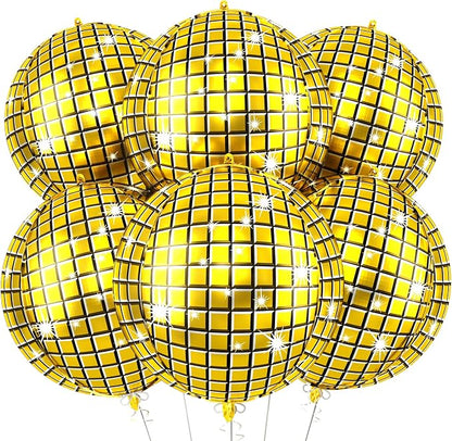 6pcs 22 Inch Gold Disco Ball Balloons, 4d Large Foil Aluminum Balloon by Paready