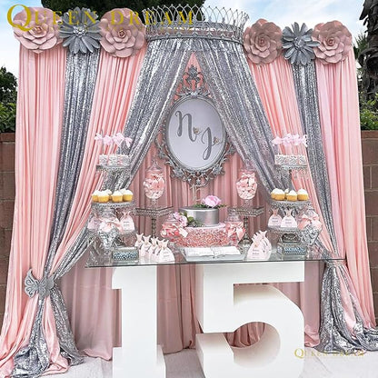 Silver Sequin Backdrop Curtains Drapes 6 Pieces 2ftx8ft Sparkly Christmas | - Image 7
