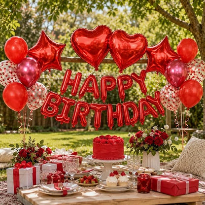 29PC Red Happy Birthday Balloon Banner, 16 Inch 3D Aluminum Letter Banner Sign - Image 6