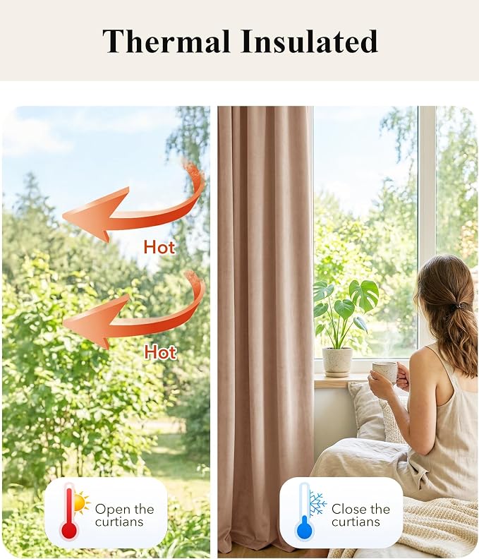 Blush Beige Velvet Curtains for Nursery Girls Room, Privacy Window Drapes - Image 6