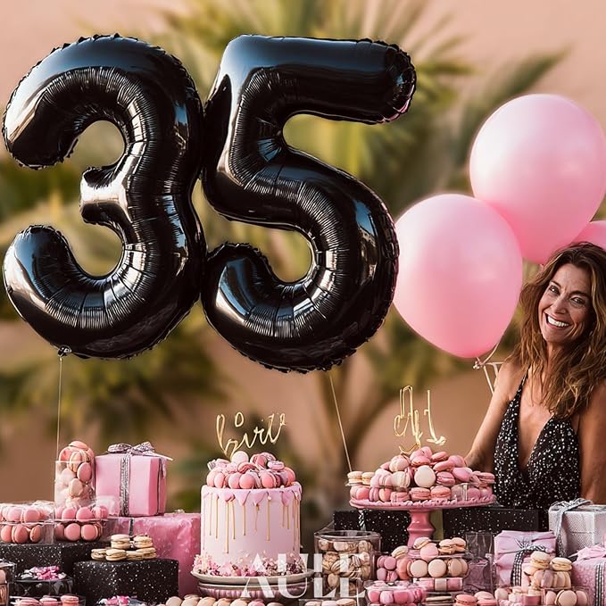 AULE 40 Inch Black Number Balloon 35 Foil 0-9 Birthday Big Numbers | Birthday - Image 2