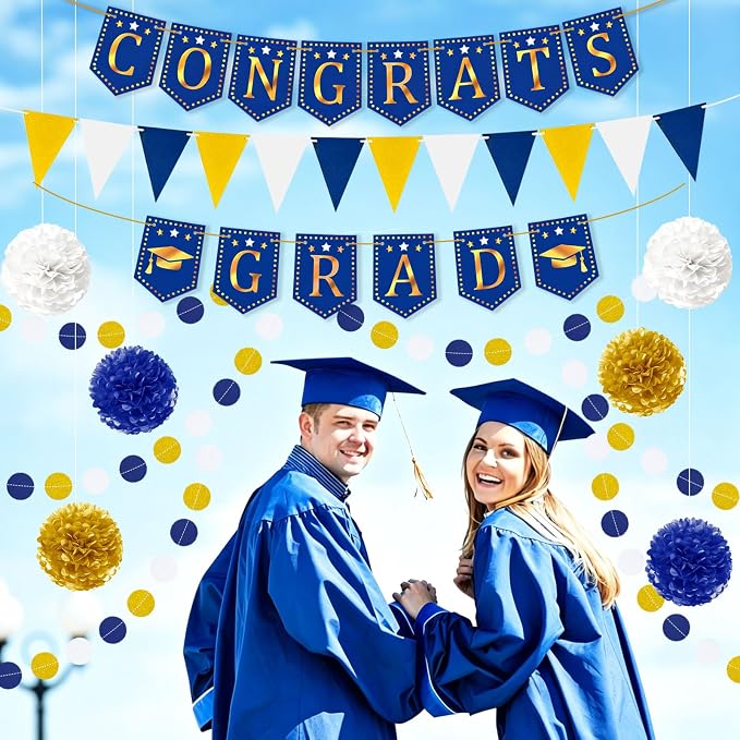Blue and Gold Graduation Decorations 2026 Set, Congrats Grad Banner | - Image 4