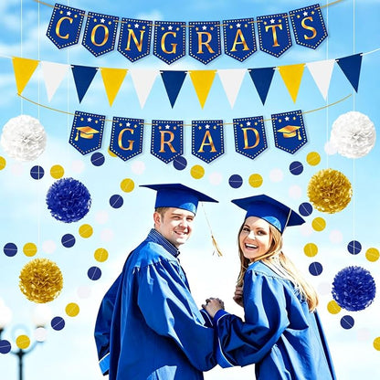 Blue and Gold Graduation Decorations 2026 Set, Congrats Grad Banner | - Image 4