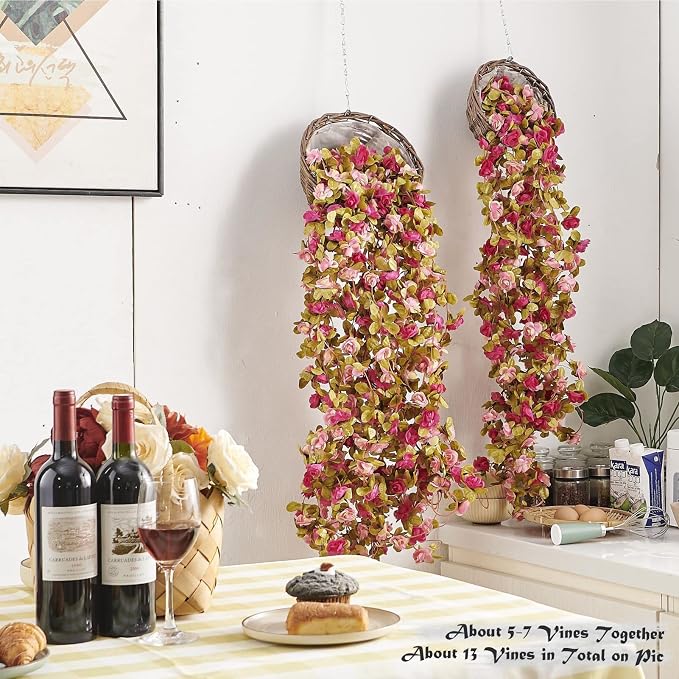 Artificial Flower Garland 6pcs 8.2ft Rose Vine Decor, Fall Purple Flower | - Image 2