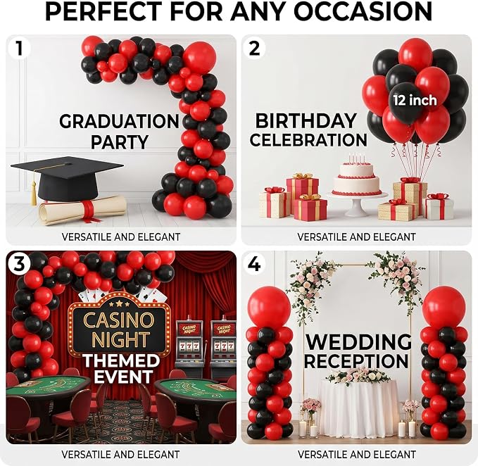 60pcs Red and Black Balloon Kit, 12 Inch Bold Red Black Balloons - Image 2