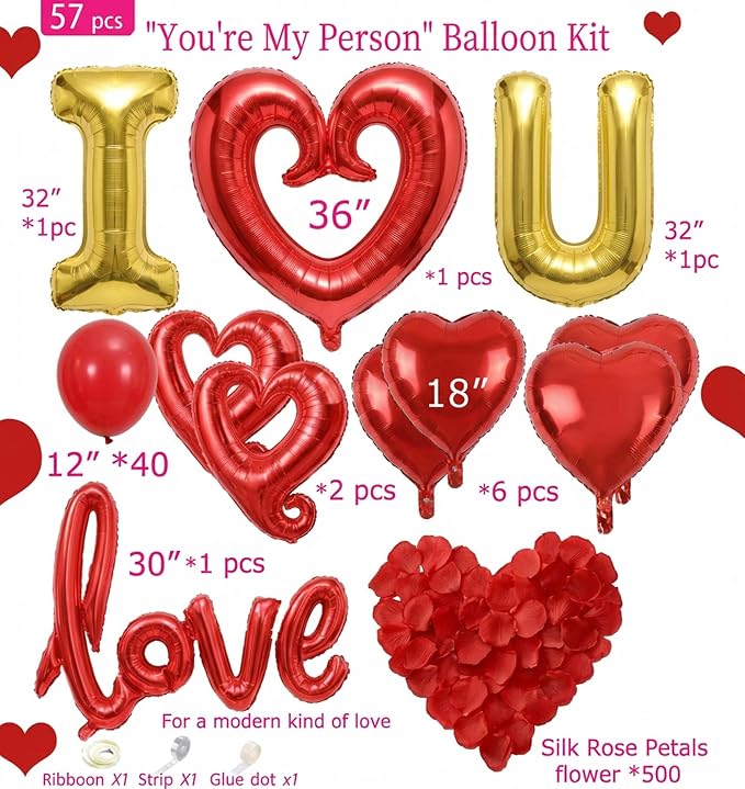 I Love You Balloons for Him/Her Balloons Red gold romantic balloon kit - Image 7