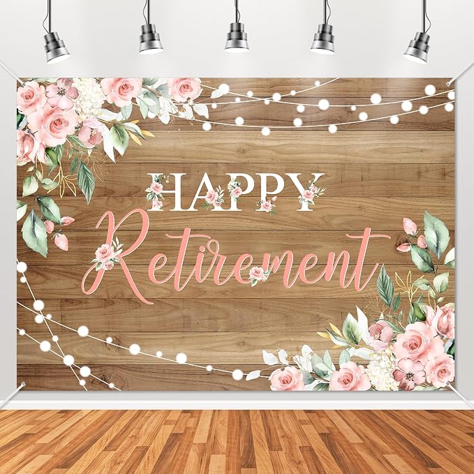 Mocsicka Rustic Retirement Backdrop Women Happy Retirement Party Decorations by Mocsicka