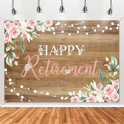 Mocsicka Rustic Retirement Backdrop Women Happy Retirement Party Decorations by Mocsicka