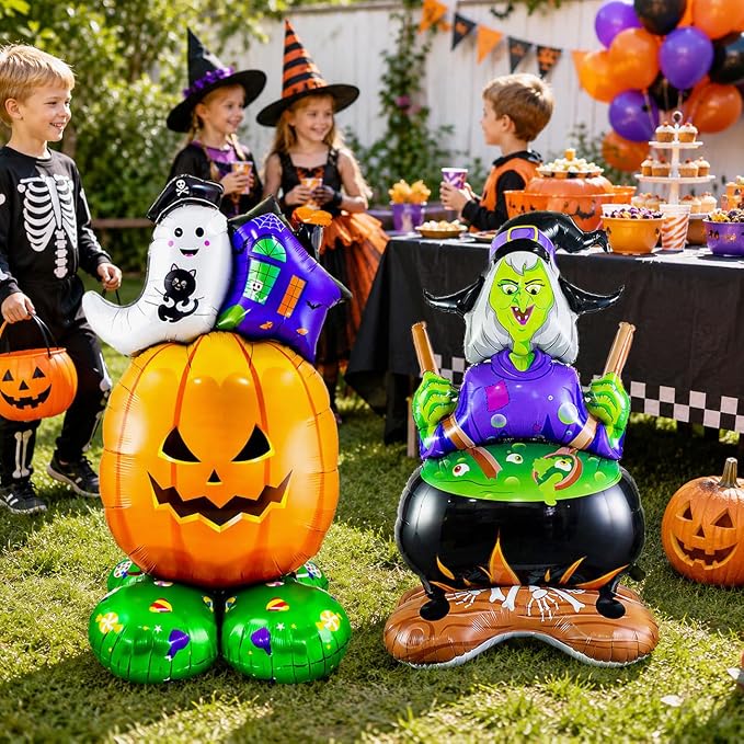 2 Pcs Halloween Balloons, Pumpkin Ghost Balloon and Witch Balloon, Large Foil - Image 5