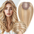Rich Choices Hair Toppers for Women Real Human Hair 100% Human Remy Toppers NO Bangs with Thinning on Top Clip in Hairpiece 4"x4.7"Lace Base 10 Inch #12P613 Golden Brown Highlights Bleach Blonde
