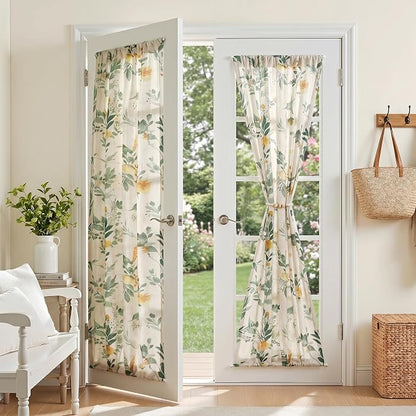 MYSKY HOME Floral Linen French Door Curtains Green Farmhouse Privacy Door by MYSKYHOME