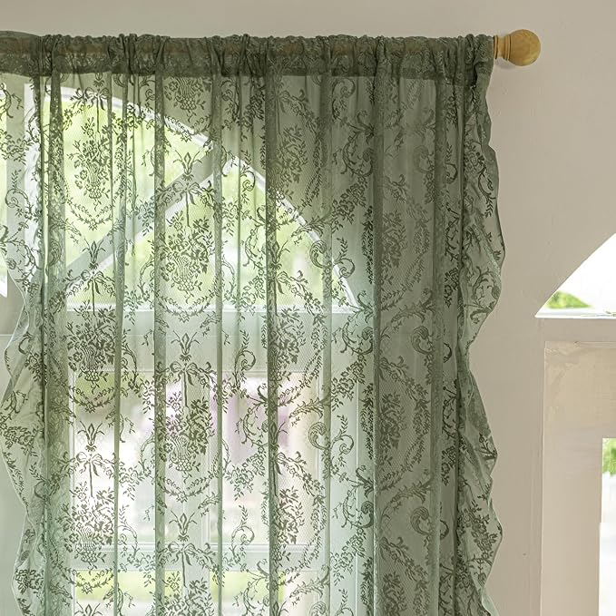 Deeprove Sheer Lace Curtains Olive Green 96 Inches Length - Image 5