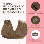 GOO GOO Clip in Hair Extensions Real Human Hair, Remy Human Hair Extensions Clip ins for Women, Natural Human Hair, 18inch 120g 7Pcs, 5 Light Ash Brown
