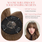 Hairro Mono Hair Toppers with Bangs, 3.4" x 3.4" Mono Base 100% Real Human Hairpieces for Women, 150% Density Clips In Topper for Greyish Thinning Hair, 12 Inch Medium Brown