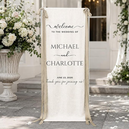 Personalized Fabric Wedding Welcome Sign, Cotton Linen Banner - Image 2