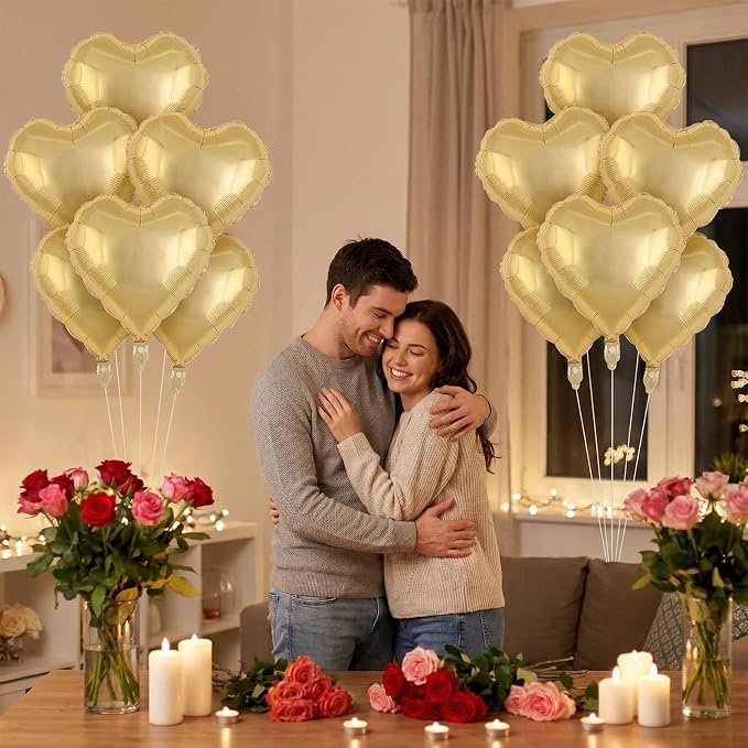 12 Pcs Light Gold Heart Balloons, 18 Inch Heart Foil Balloons Love Balloon - Image 4