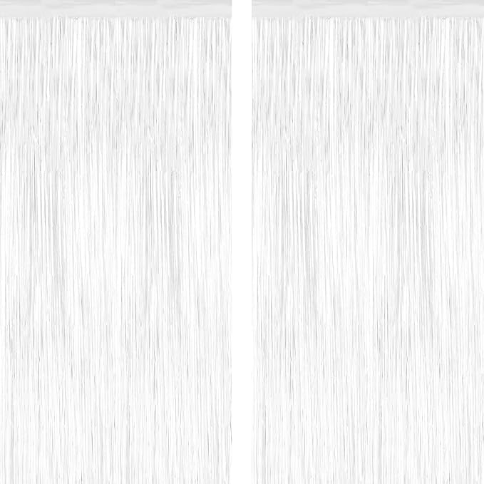 ZATAYE 2 Pack White Foil Curtain Streamer Decorations | White, Metallic Foil by ZATAYE