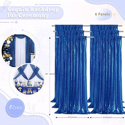 Royal Blue Sequin Curtains Backdrop 6 Pcs 2FTx8FT Shiny Shimmer Fabric | - Image 3
