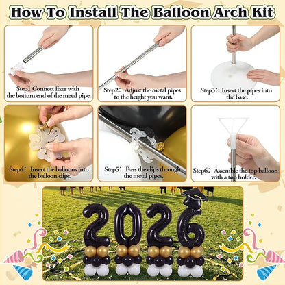 4 Sets 5 ft Graduation 2026 Balloons Column Stand Kit Jumbo Black 2026 Grad Cap - Image 2