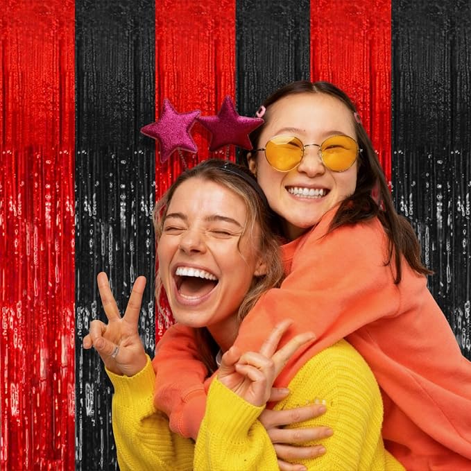 2 Pack Black and Red Backdrop Party Decorations Tinsel Curtain Halloween Party - Image 4