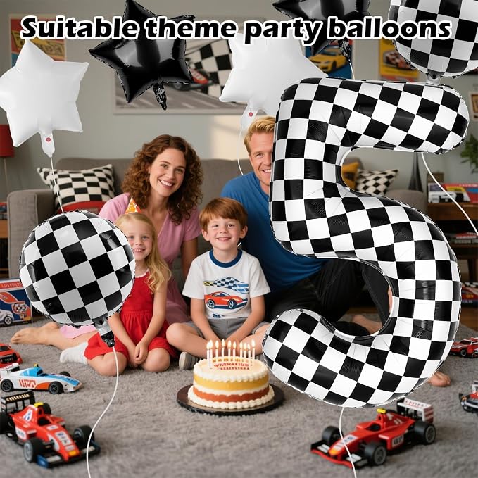40 Inch Checkered Number Balloons 5 Black and White Foil Balloon - Image 3