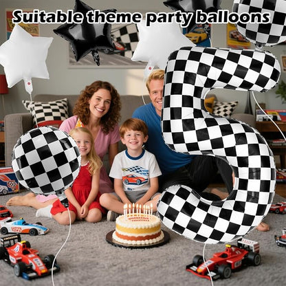 40 Inch Checkered Number Balloons 5 Black and White Foil Balloon - Image 3