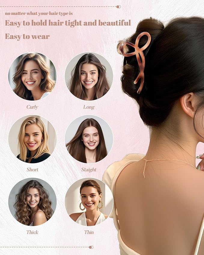 ACECHA 2 Pack Gold Metal Bow Hair Claw Clips for Women, 4.5" Colorful Non-slip Hairclips for Thick Thin Hair Claws Strong Hold Styling (B-Colorful & Chocolate)