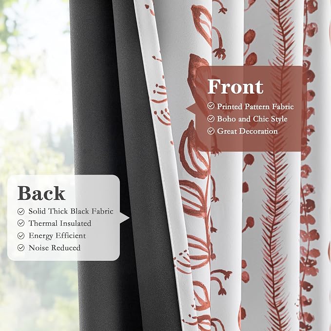 Boho Terracotta Blackout Curtains 63 Inches Long 2 Panels - Image 5