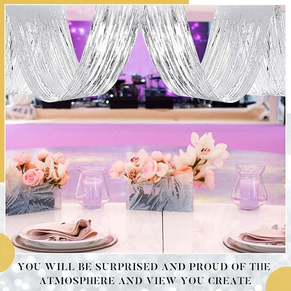 4 Pcs 15ft Silver Metallic Foil Ceiling Fringe Curtains, Party Decor Fringe - Image 4