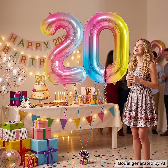 40 Inch Rainbow Foil Number 20 Balloon - Image 3