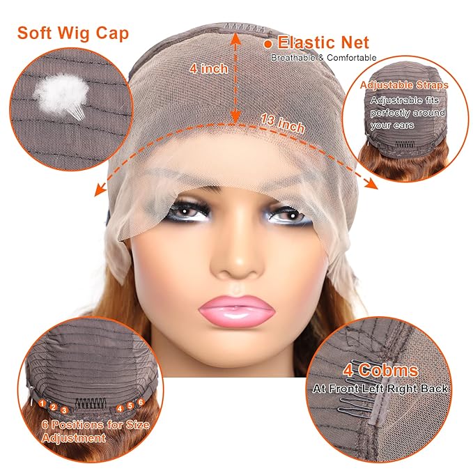 13x4 Highlight Ombre Lace Front Wig Human Hair Pre Plucked 4/27 Honey Blonde HD Glueless Colored Lace Frontal Wigs For Women with Baby Hair 200% Density Body Wave Lace Front Wig (28 Inch)