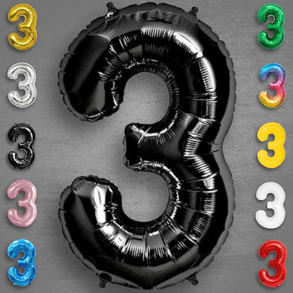 Black Number Balloon 3 Mylar Foil Balloons 16 inch Small - Image 6