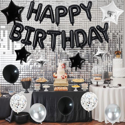 Happy Birthday Balloon Banner Black Silver, 16 Inch Mylar Foil Letter Balloons - Image 4