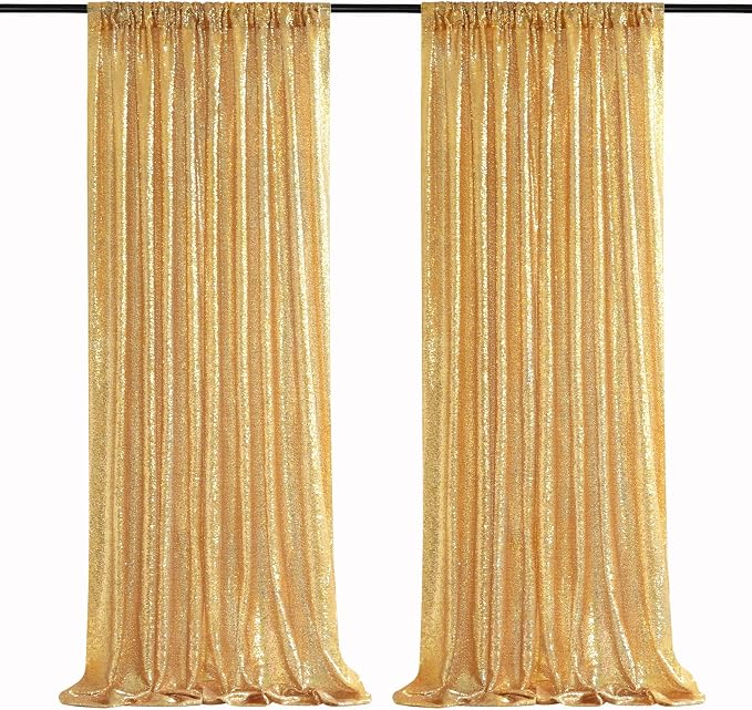 Gold Sequin Backdrop Curtains 2 Panels 2FTx8FT Glitter Gold Photo Backdrop | by QueenDream