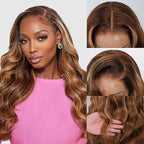 SKINLIKE HD Lace 13x4 Full Frontal Lace Wig 4/27 Honey Blonde Highlight Ombre 0.10mm Ultra-thin Invisible Swiss Lace Front Wigs Body Wave Lace Frontal Wigs Human Hair Pre Plucked Bleached Tiny Knots