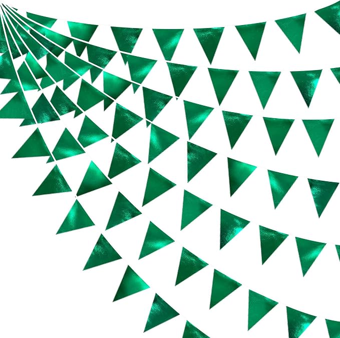 Green Party Decorations Triangle Pennant Banner Flag Dark Green Metallic Fabric by pinkblume