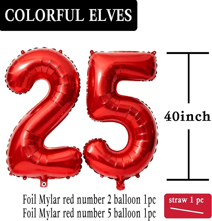 Red Number 25 Balloons 40 Inch Giant Number Red 25 Foil Mylar Balloons - Image 2